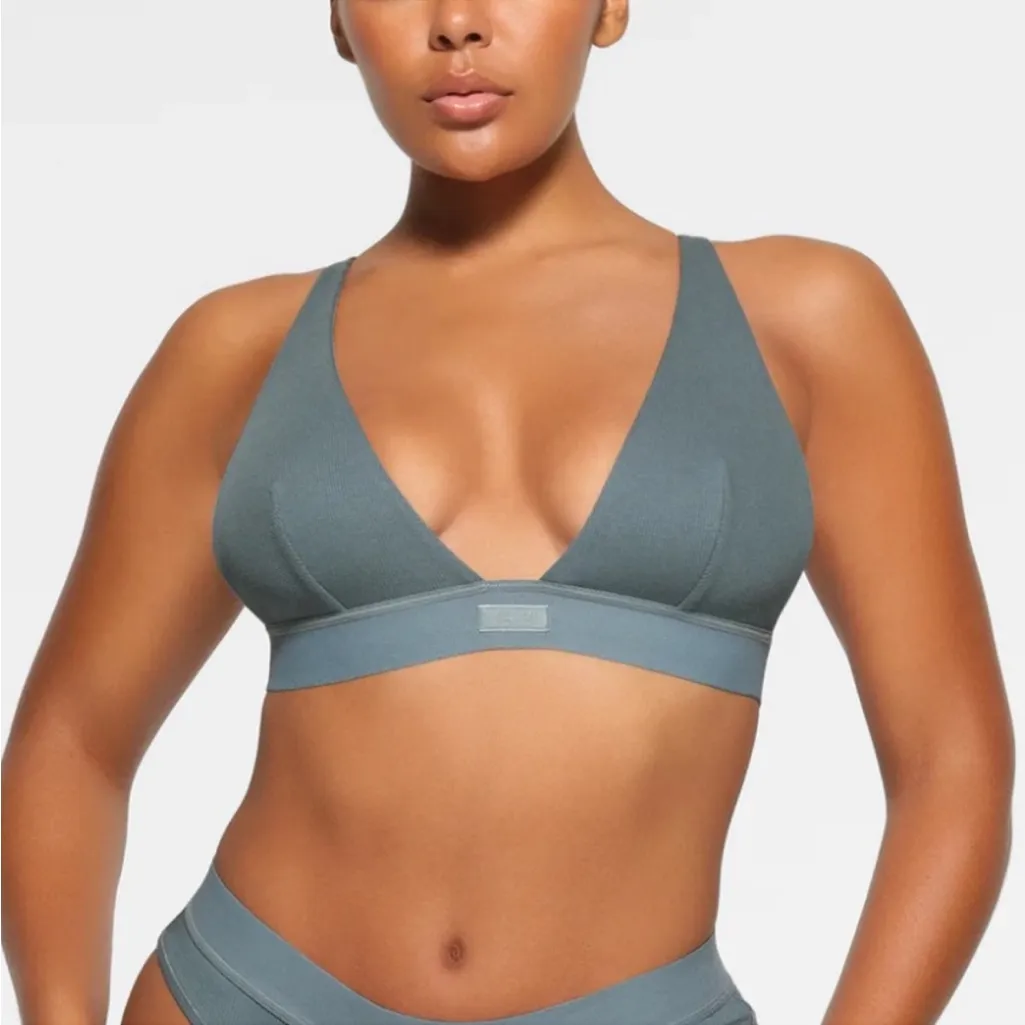 Skims Cotton Rib Plunge‎ Bralette brief SET  Kyanite Bralette NWT size L - Image 3