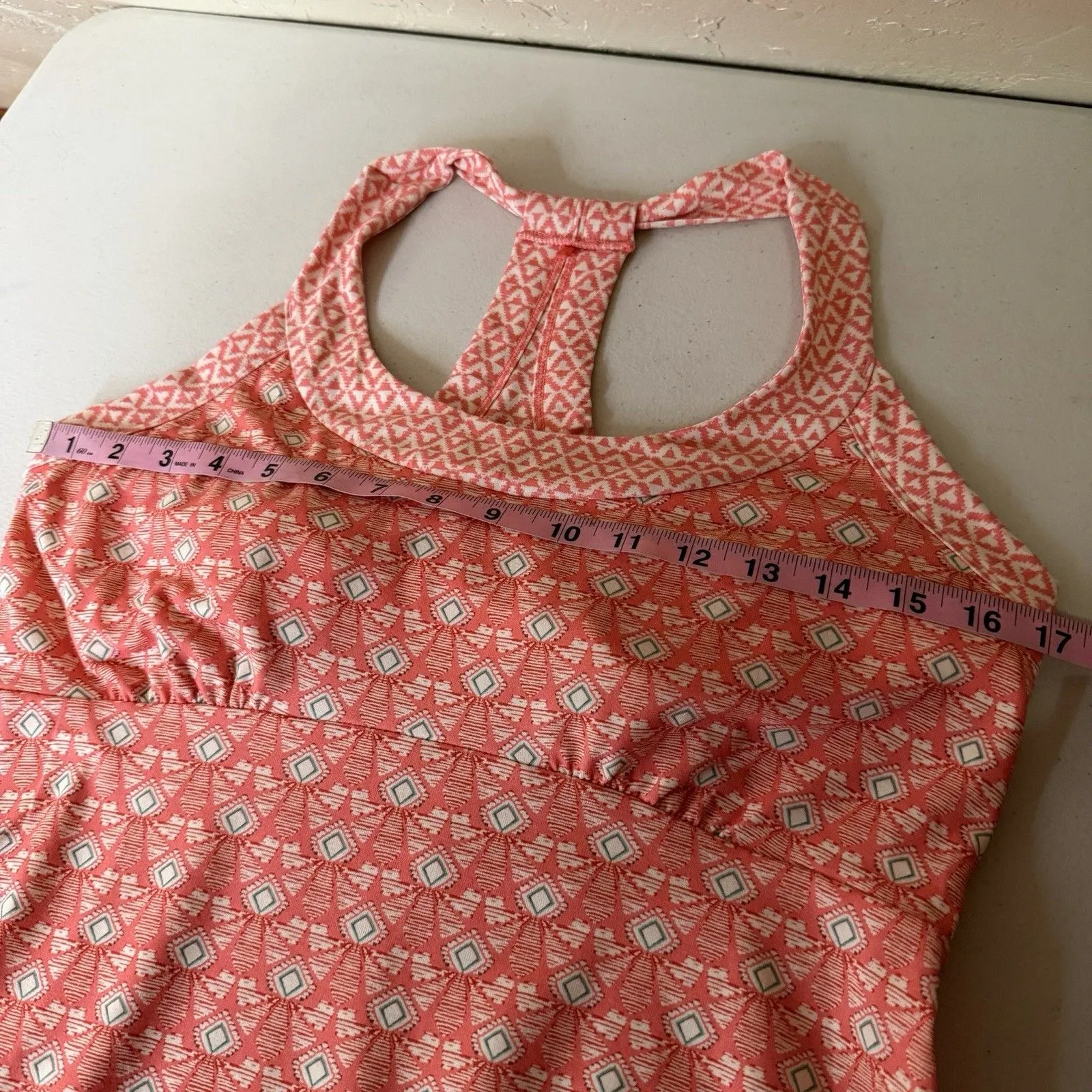 Prana Cali Dress Womens L Peach Botanical Print Summer Shelf Bra Racerback - Image 4