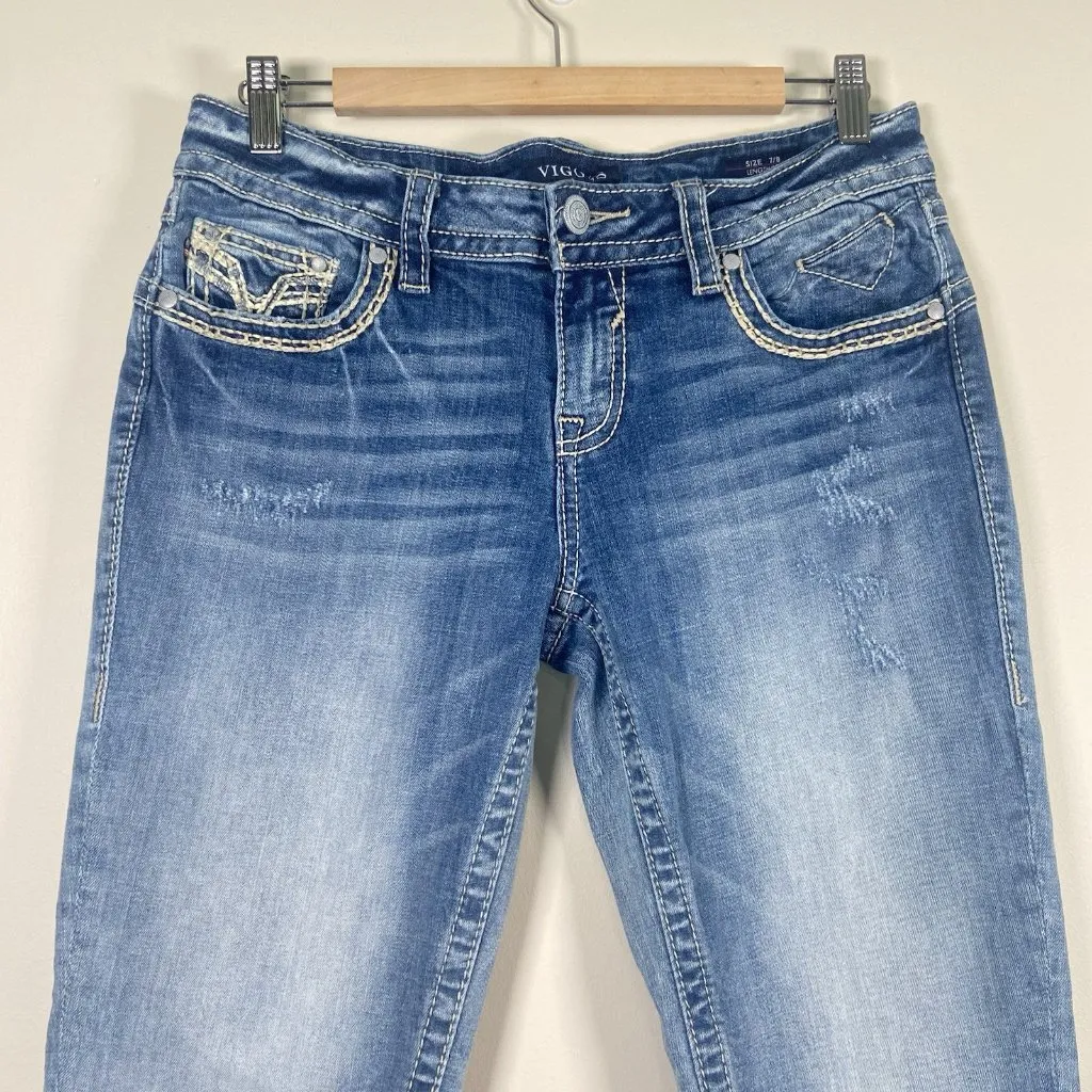 Vigoss The Dublin Denim Capris Size 7/8 Waist Low‎ Rise Rhinestone Buttons Y2k - Image 2