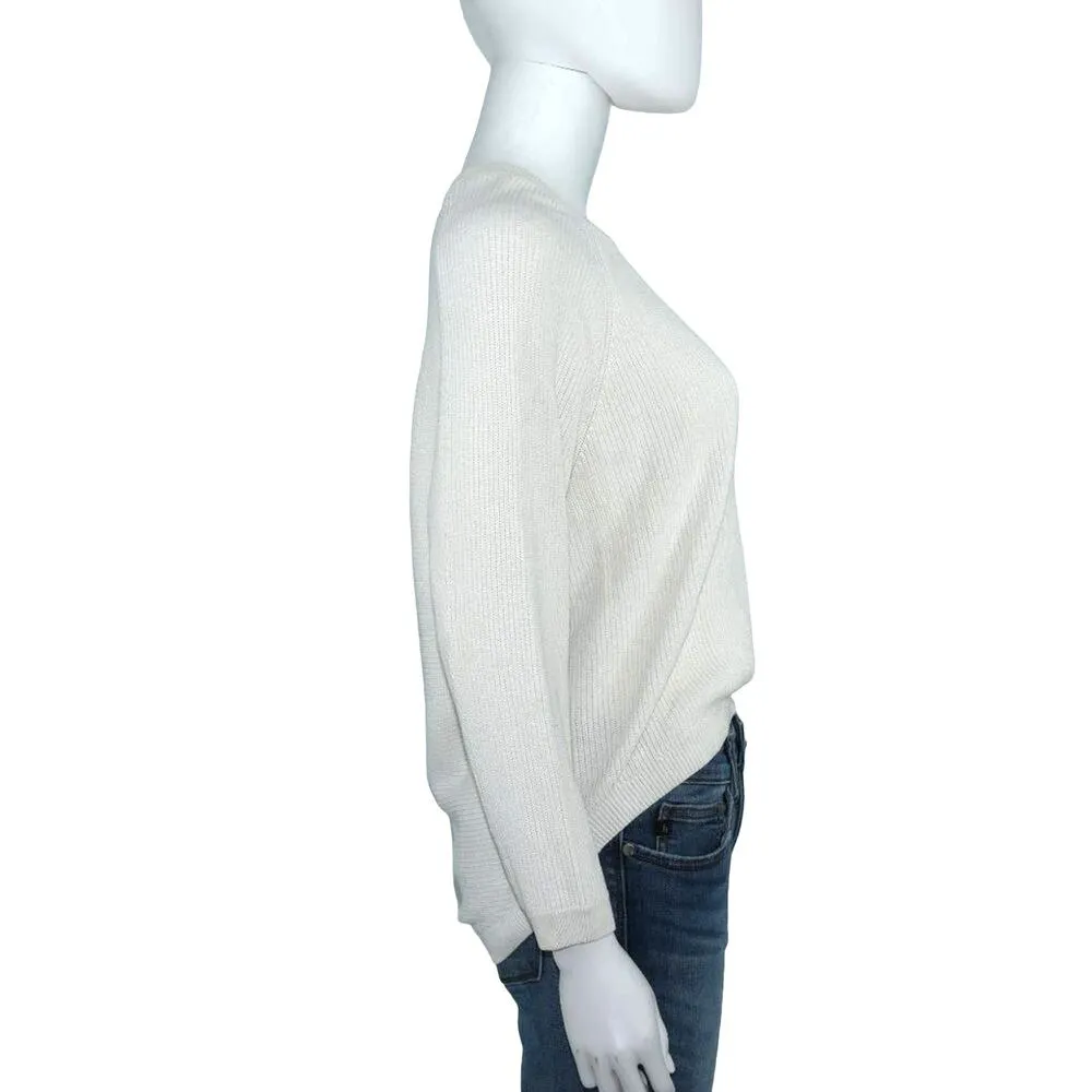 And Other Stories Women's White Ribbed Cunky Long Sleeve High Low Sweater Small - Image 4
