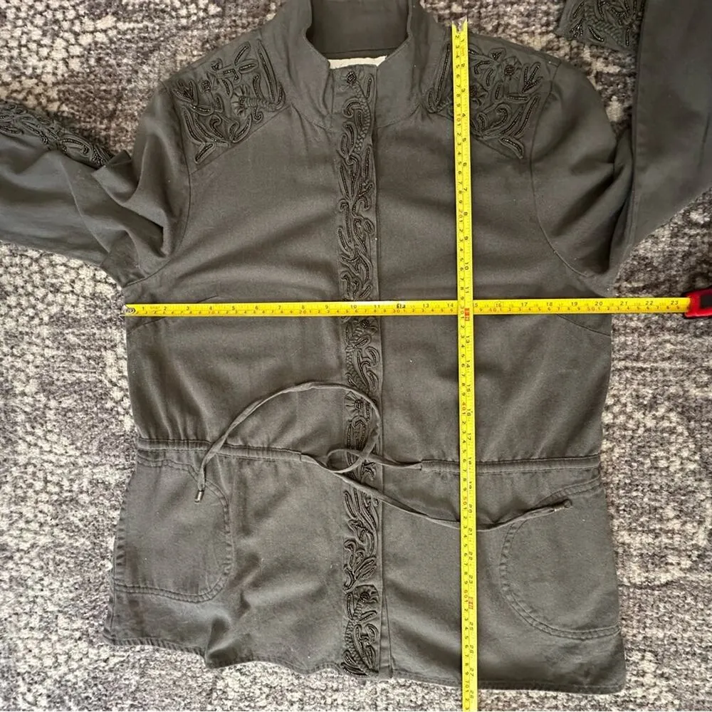 Love Sam L Olive Green Travis Cargo Beaded Embroidered Military Snap Up Jacket - Image 14
