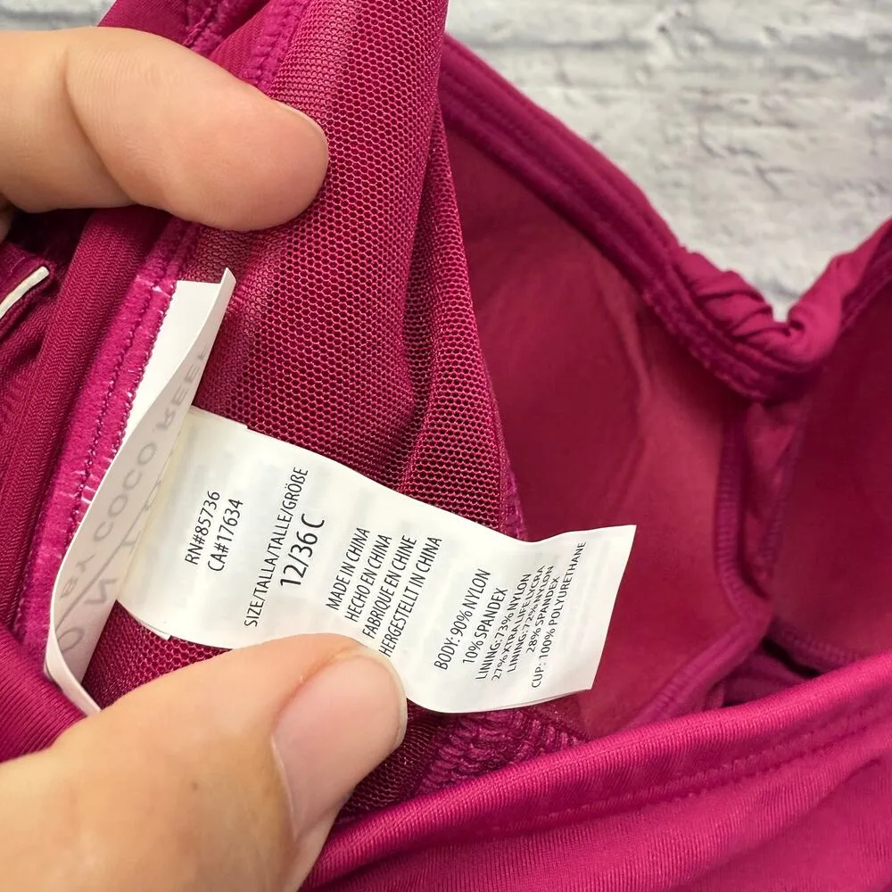 Coco Reef Womens Contours Clarity Bra Sized 12/36C Bandeau Tankini Top Fuschia - Image 9