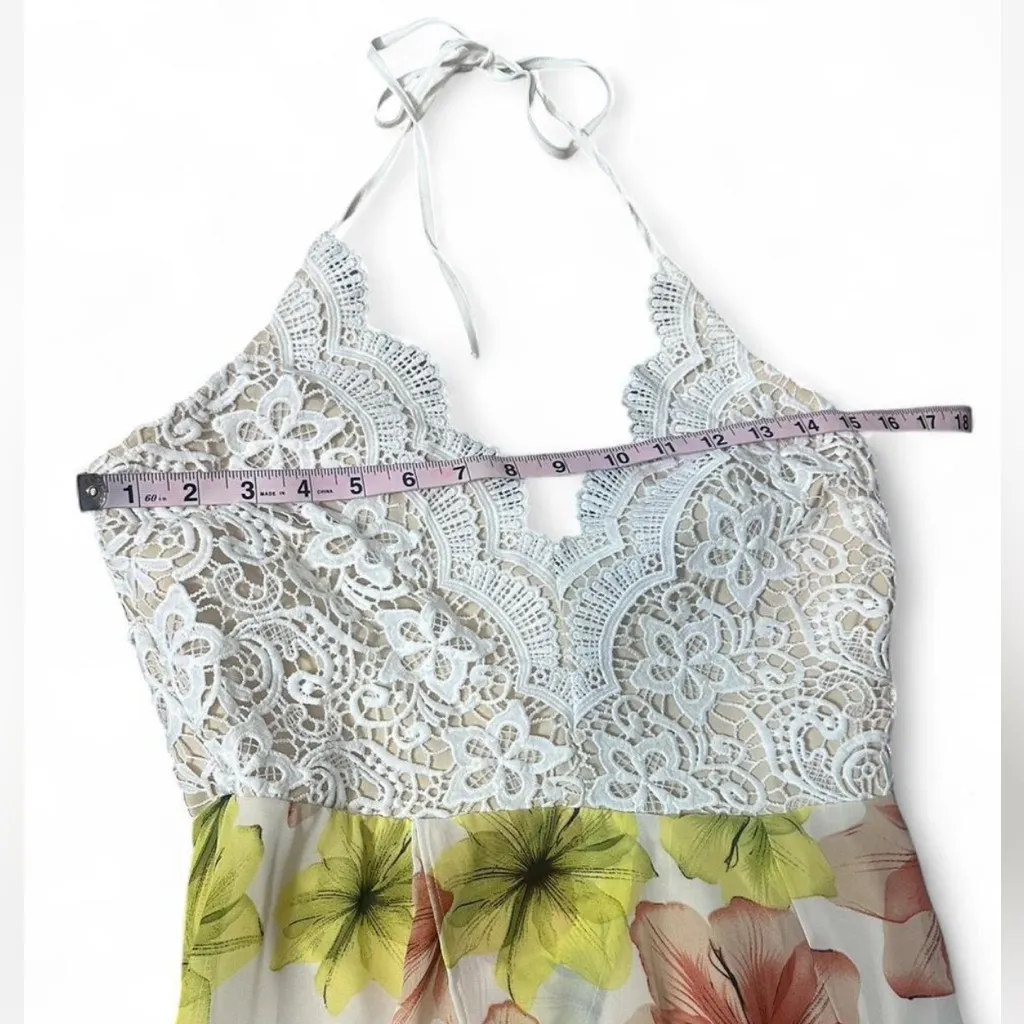 ‎Floral Lace Halter Flyaway Dress Yellow Size L - Image 13