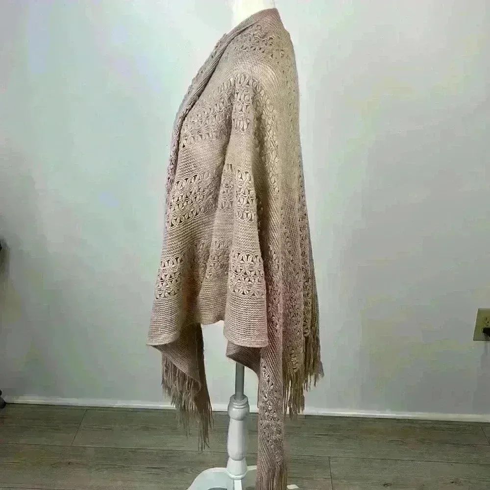 Maurices Tan Knit Poncho Sweater One Size - Image 3