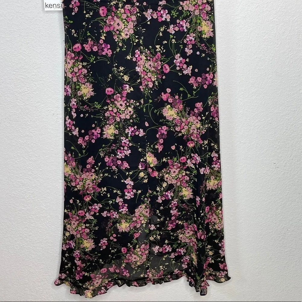 KENSIE FLORAL HI LOW RUFFLED HEM FIT & FLARE DRESS - Image 9