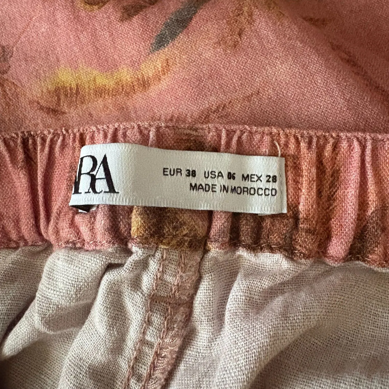 Zara Linen Cotton‎ Palm Print Tapered Pants Pink Tropical High Rise US Size 6 - Image 6
