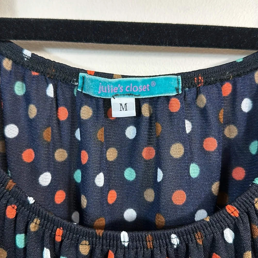 Julie’s Closet Black Polka Dot Off the Shoulder Cut Out Sheer Top Women Medium - Image 3