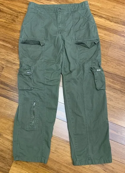 Cali 1850 Olive Green Cargo Pants Womens Size 9 Utility Pockets Casual Straight - Image 1