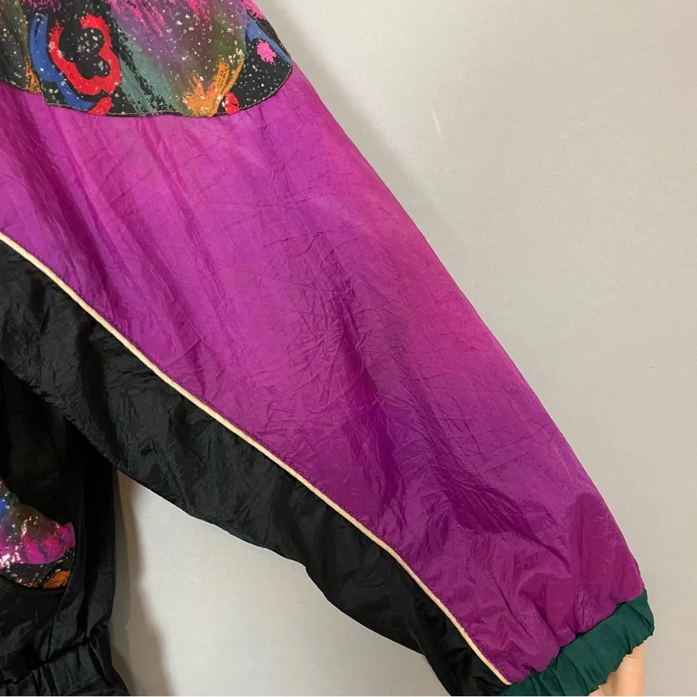Vintage Jacket Women's Windbreaker Green Purple Geometric Celestial Flaws Medium - Image 7