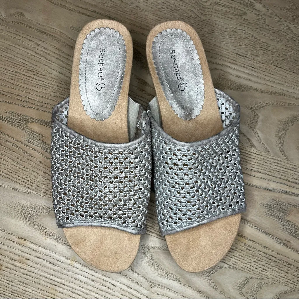 BareTraps Flossey Silver Woven Cork Wedge Sandal Comfort Slip On Women’s Size 10 - Image 6