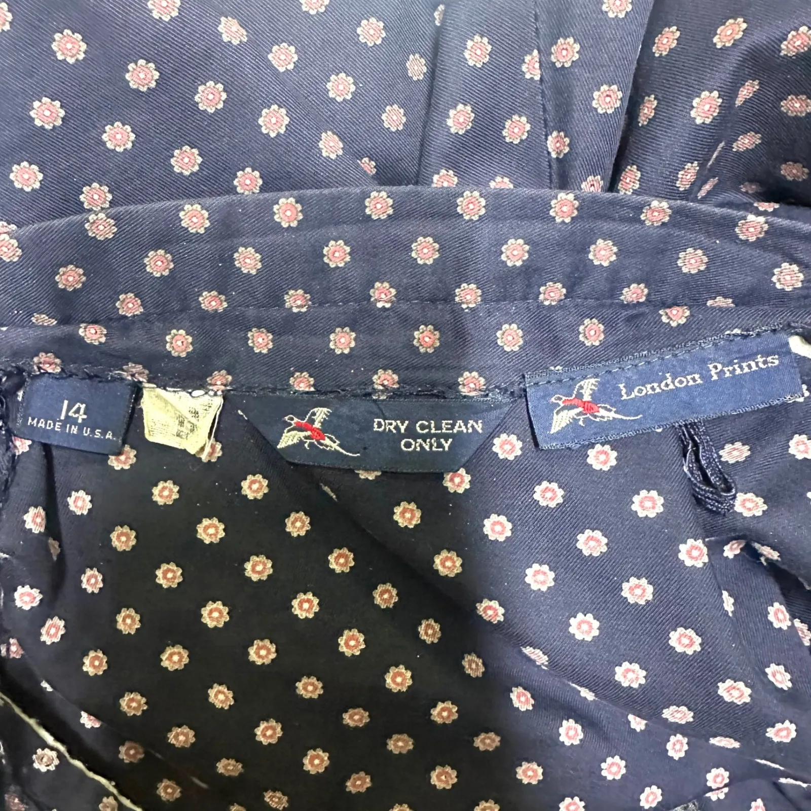 KENNETH GORDON USA London Prints Navy Retro Floral Pleated Midi Skirt Women's 14 Blue - Image 5