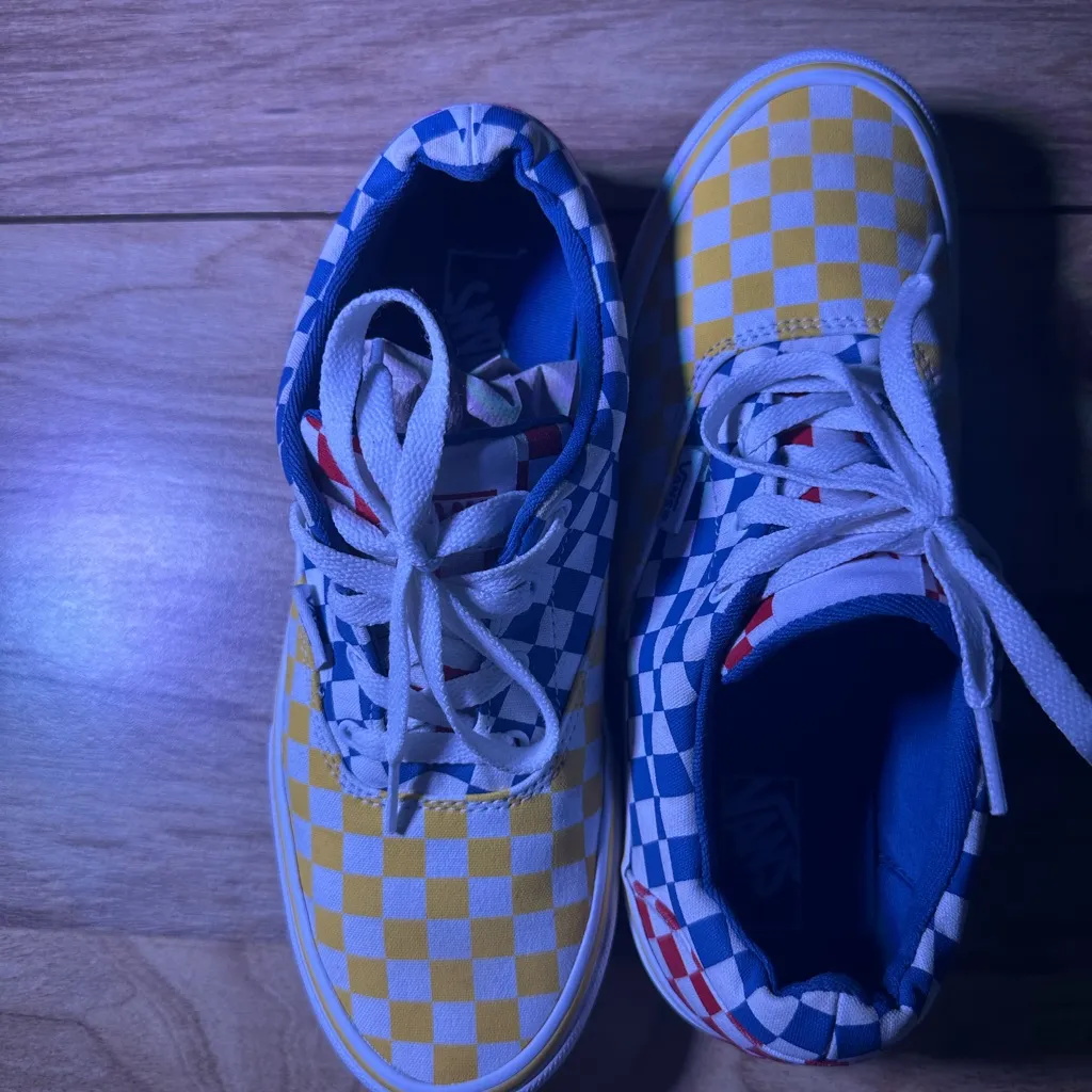 Vans Blue and Yellow Checkered Sneakers - Image 2