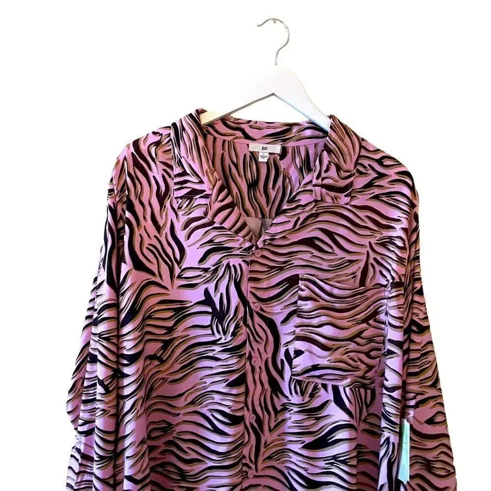 BP. BE PROUD Pride PINK BOUQUET RETRO ZEBRA Button-Up Shirt SZ L - Image 4
