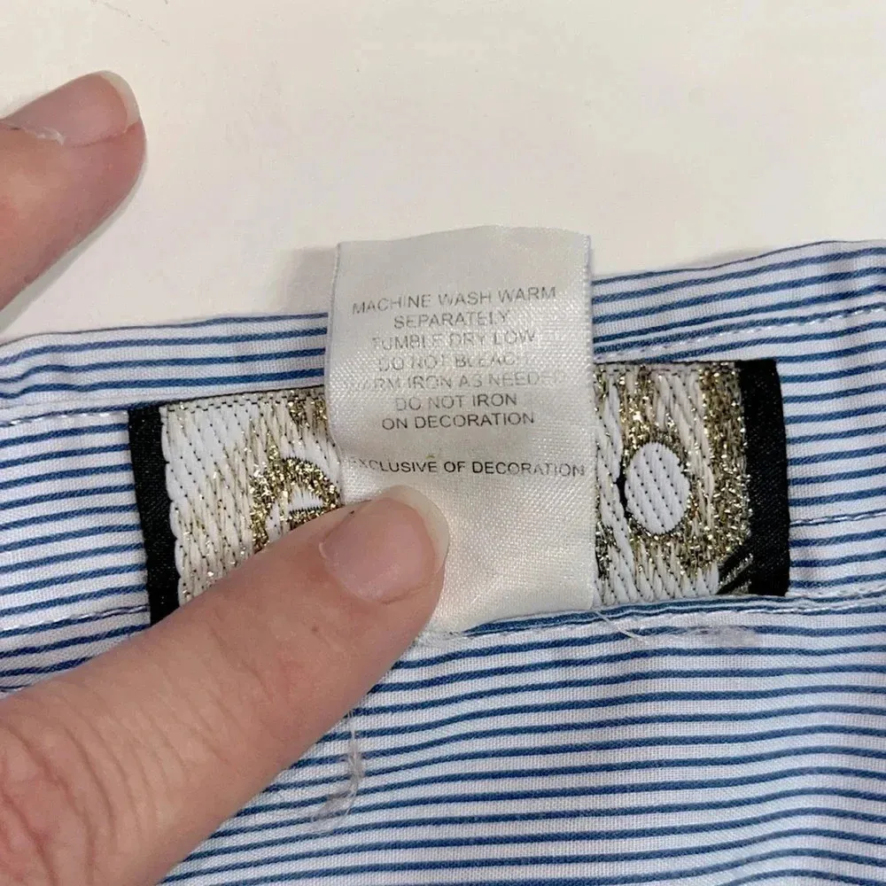 Vintage Western cowgirl blouse medium long sleeve pin stripe Americana top Blue - Image 8