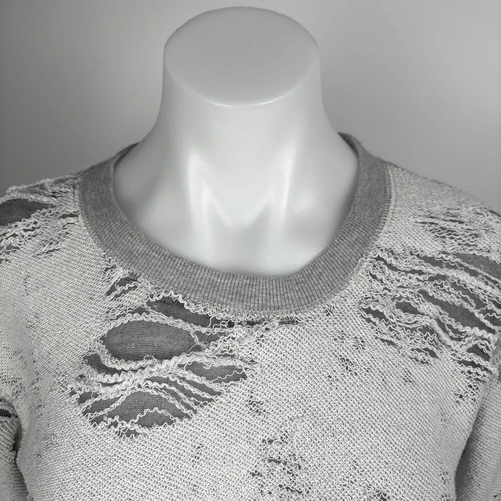 IRO Jeans Womens Gray Cotton Distressed Ripped Long Sleeve Sweatshirt Top XS - Image 8