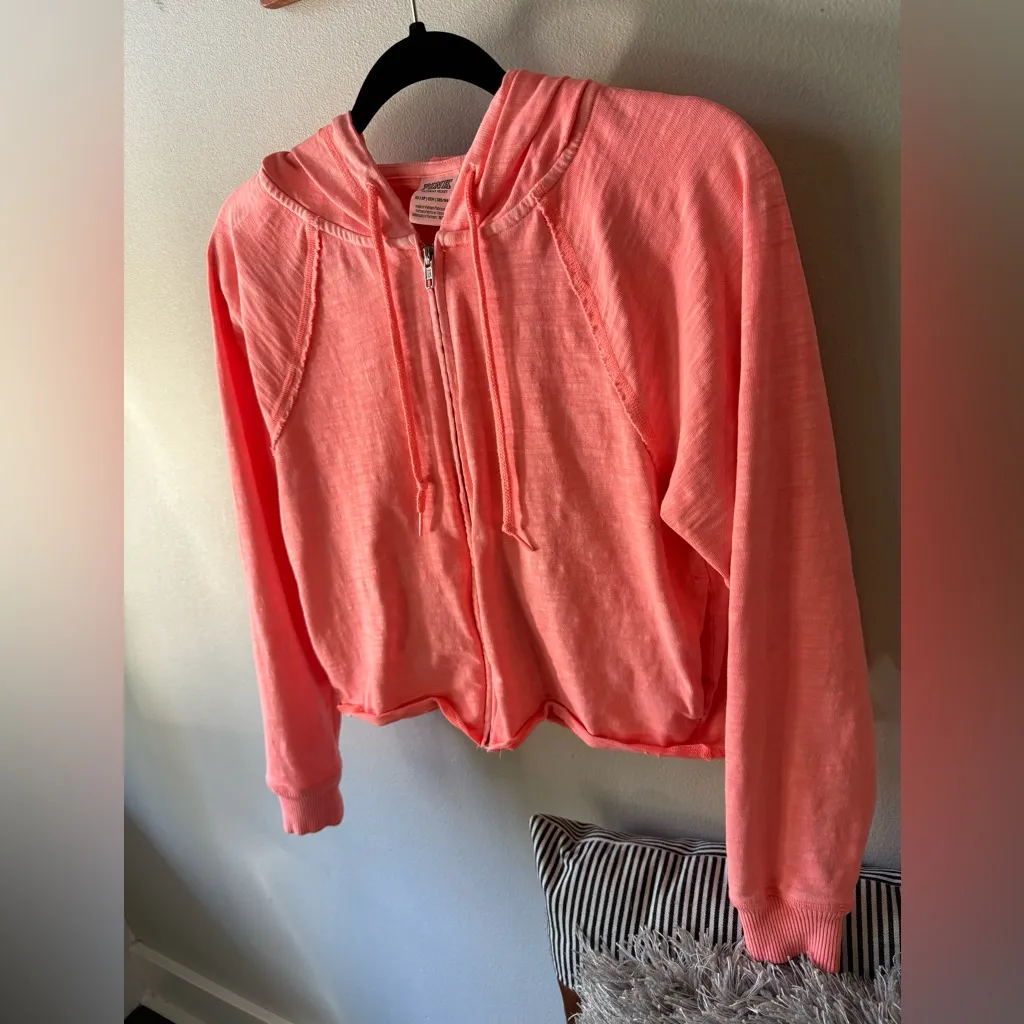 VICTORIA'S SECRET PINK LOUNGE COTTON ZIP-UP HOODIE CORAL FLASH XS NWOT - Image 9