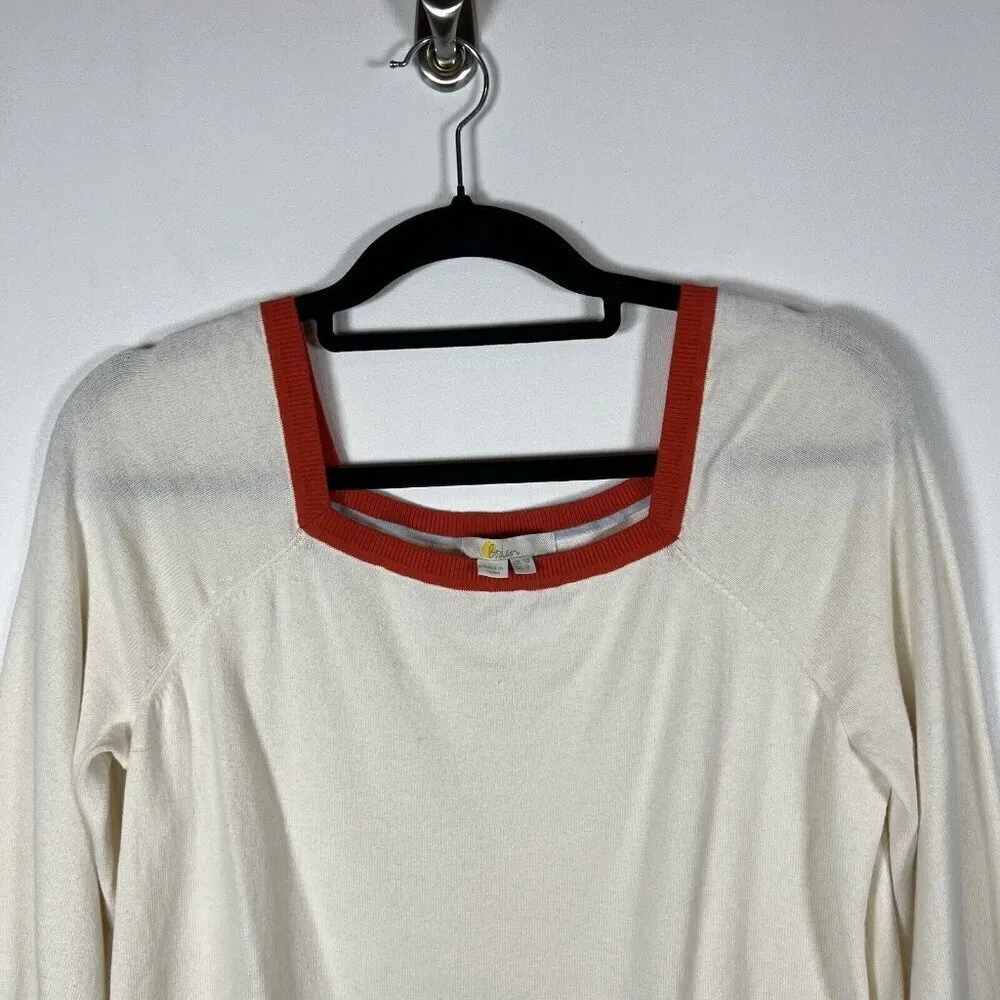 Boden Women’s Sz 8 White‎ Rainbow Stripe Sleeve Square Neck Knit Sweater Wool White - Image 3