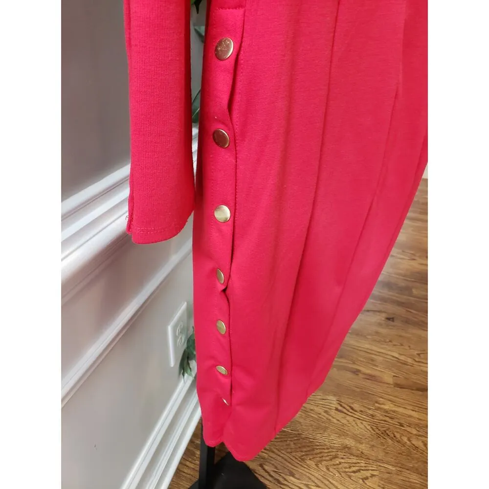 ShoeDazzle Knee Length Dress Women's Size S Pink Solid Long Sleeve Round Neck - Image 13