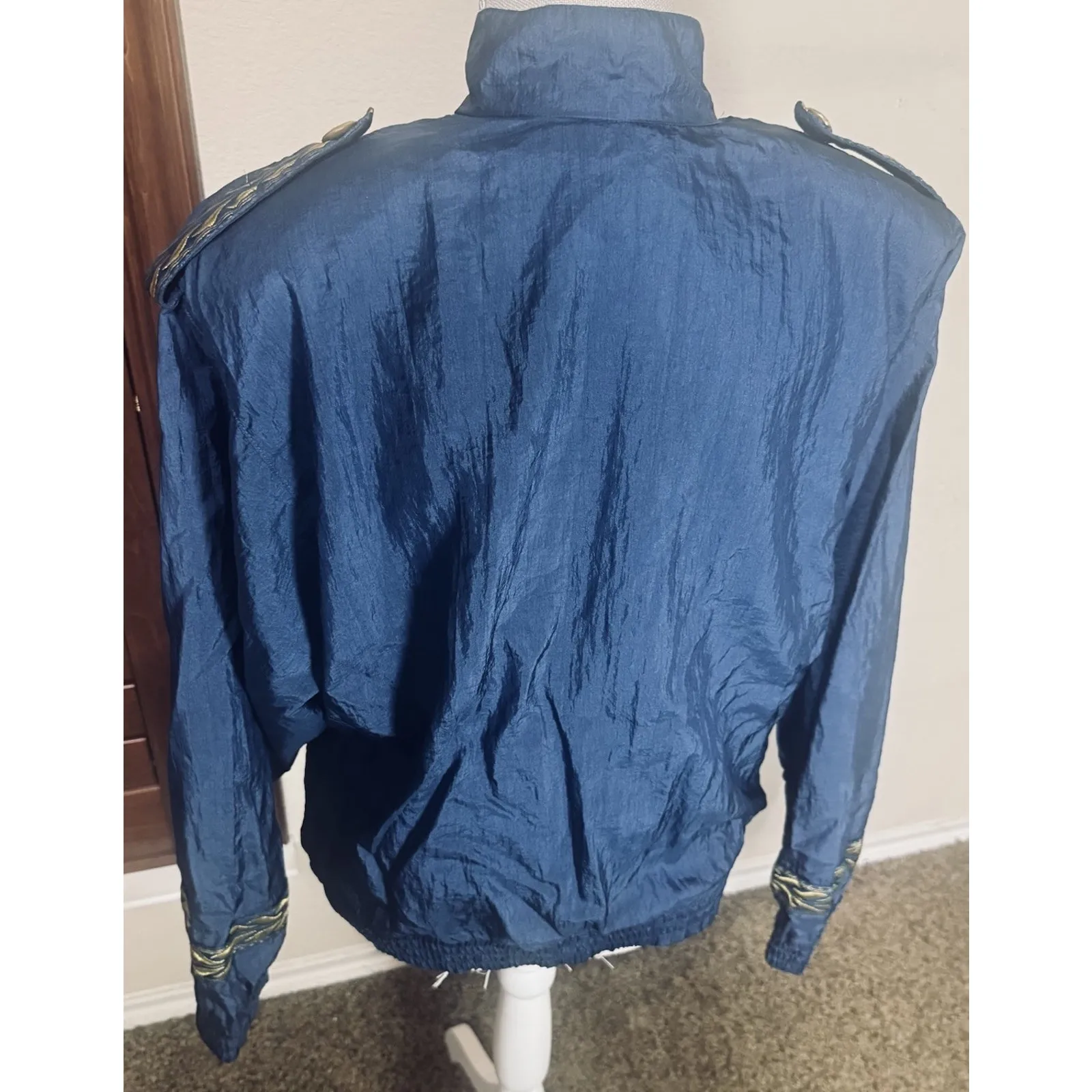 VTG 90s Lavon Nylon Wind Breaker Jacket full zip colorful military Medals Size S Blue - Image 5