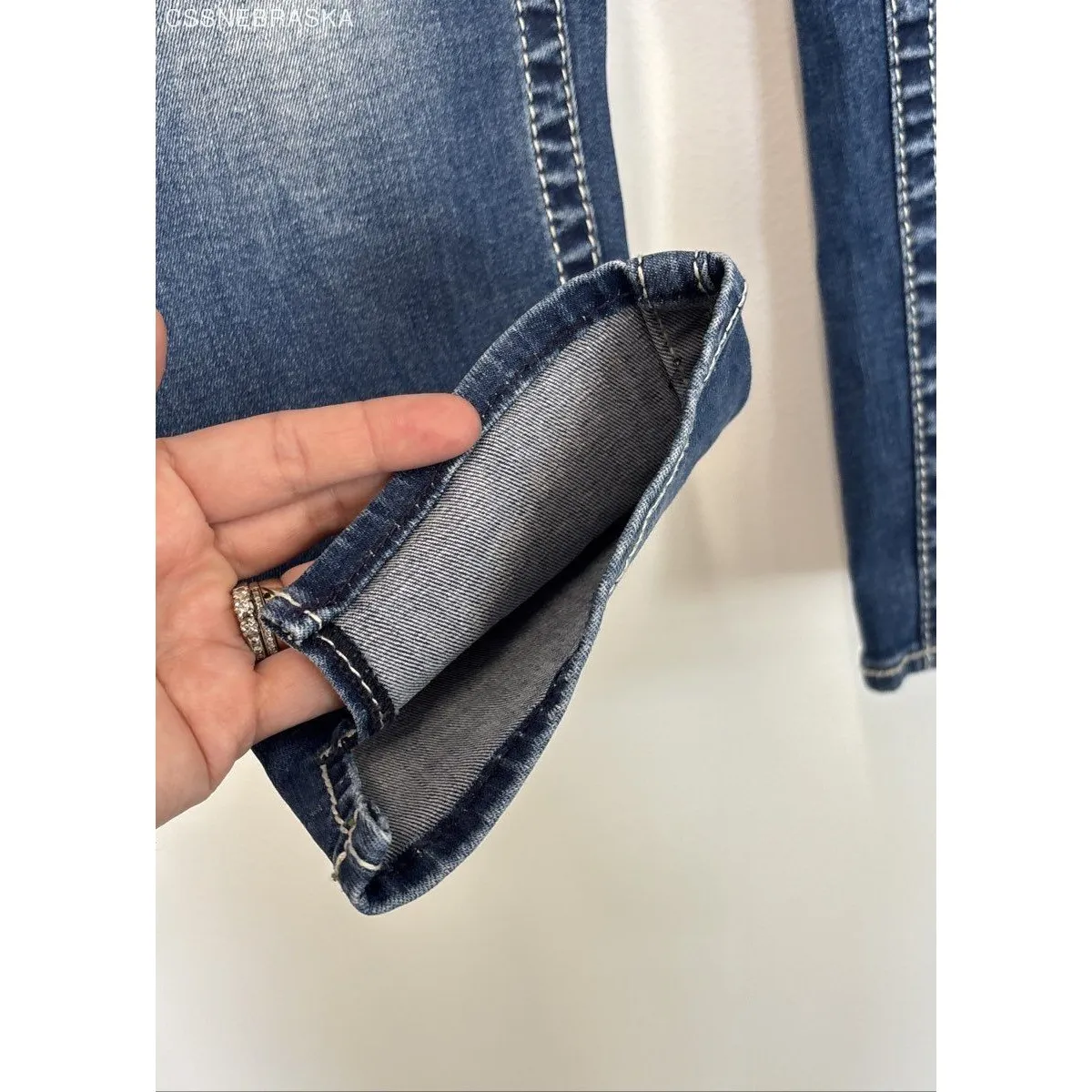 Vigoss Chelsea Jeans Sz 7/8 L25 Blue Heritage Fit Stretch Denim Faded Capri Crop - Image 5