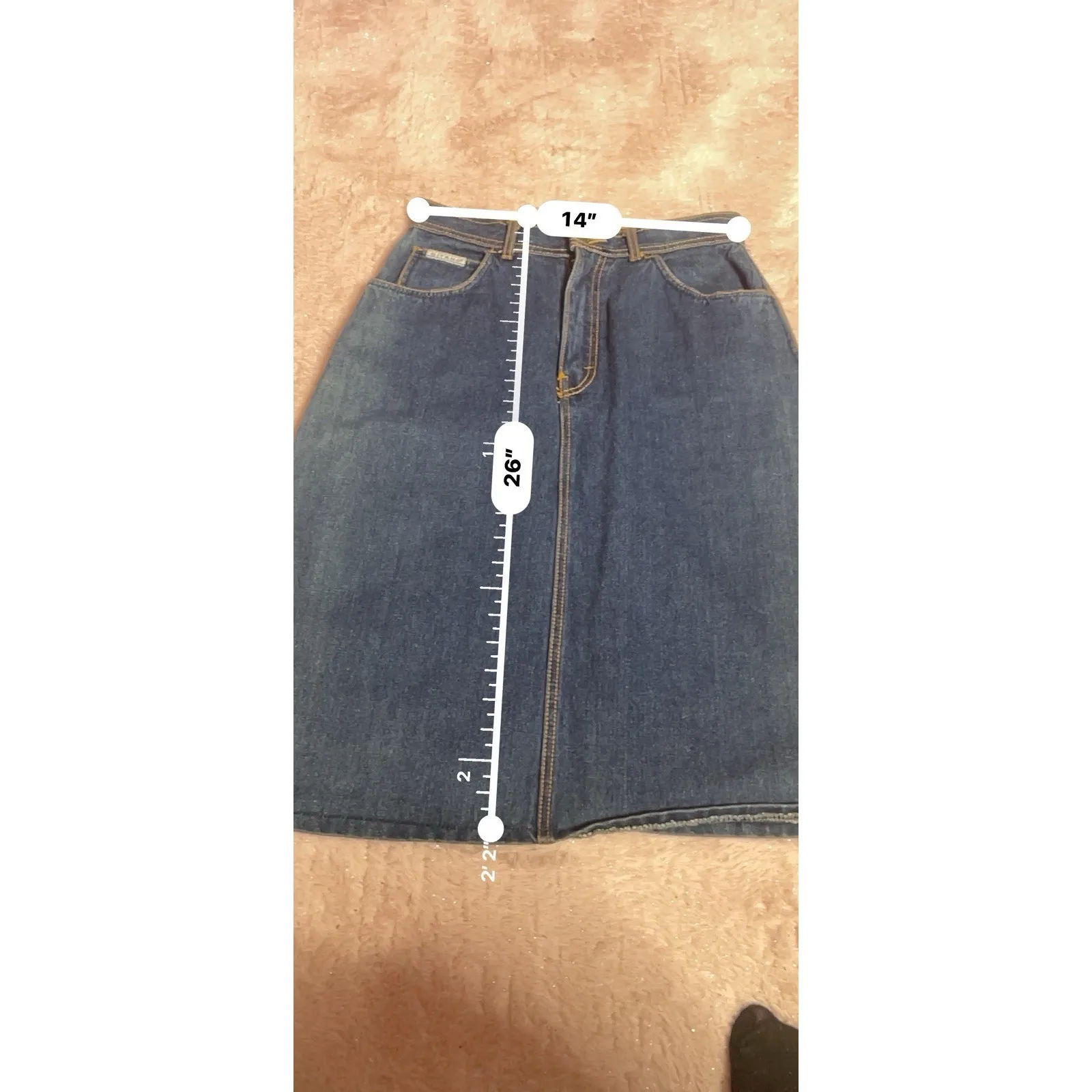 VTG 1984 Gitano Denim Skirt Size 13/14 Blue Jean High Waist Raw Hem 80s Bin11 - Image 6