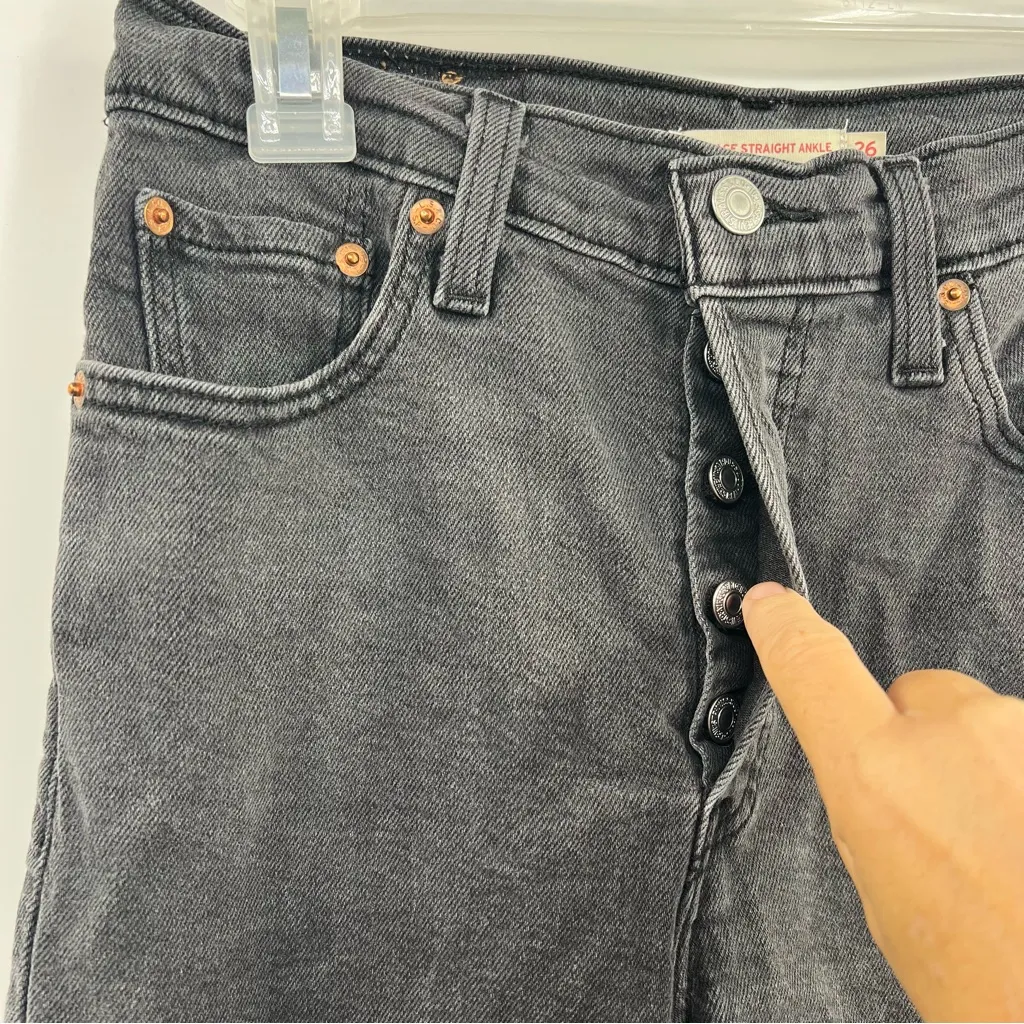 Levi's ribcage straight ankle jeans size 26 high rise button fly charcoal wash - Image 2