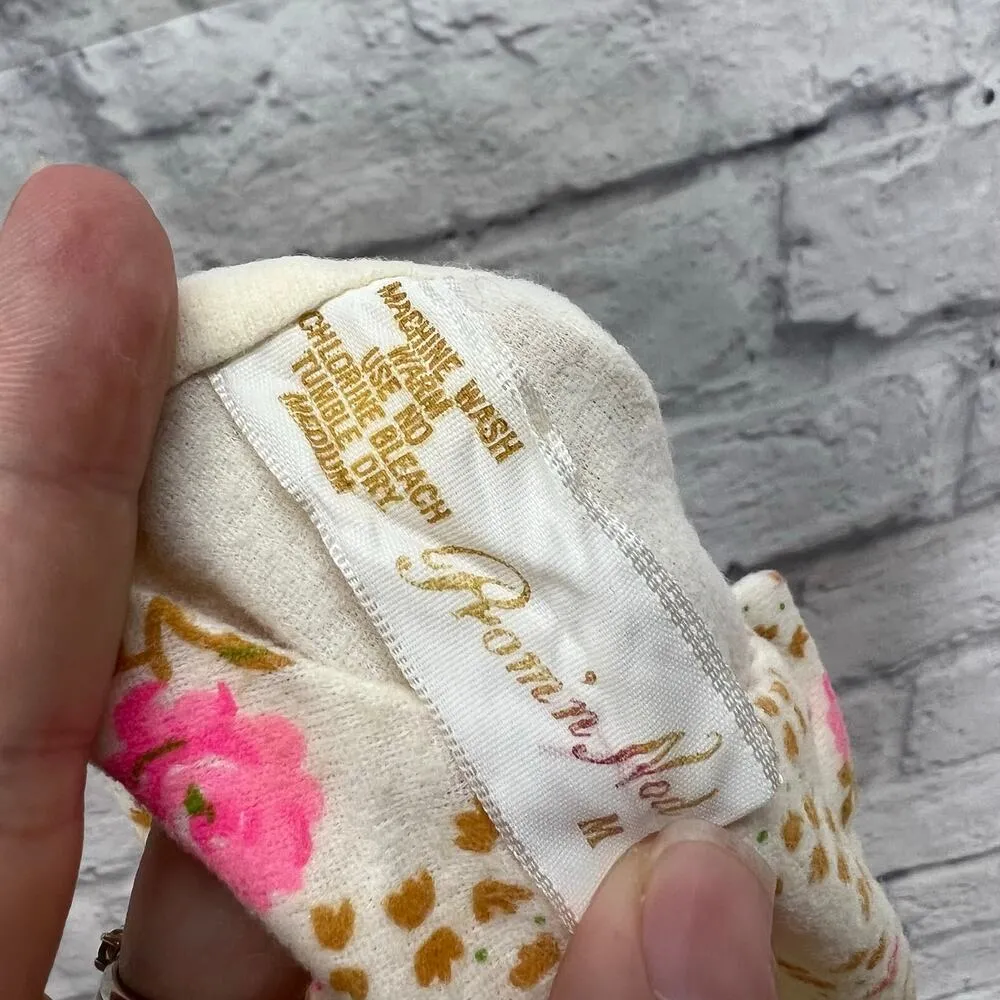 Vintage Prom'n Nod Long Sleeve Short Nightgown Beige Floral 60s Nylon Blend M Size M - Image 6