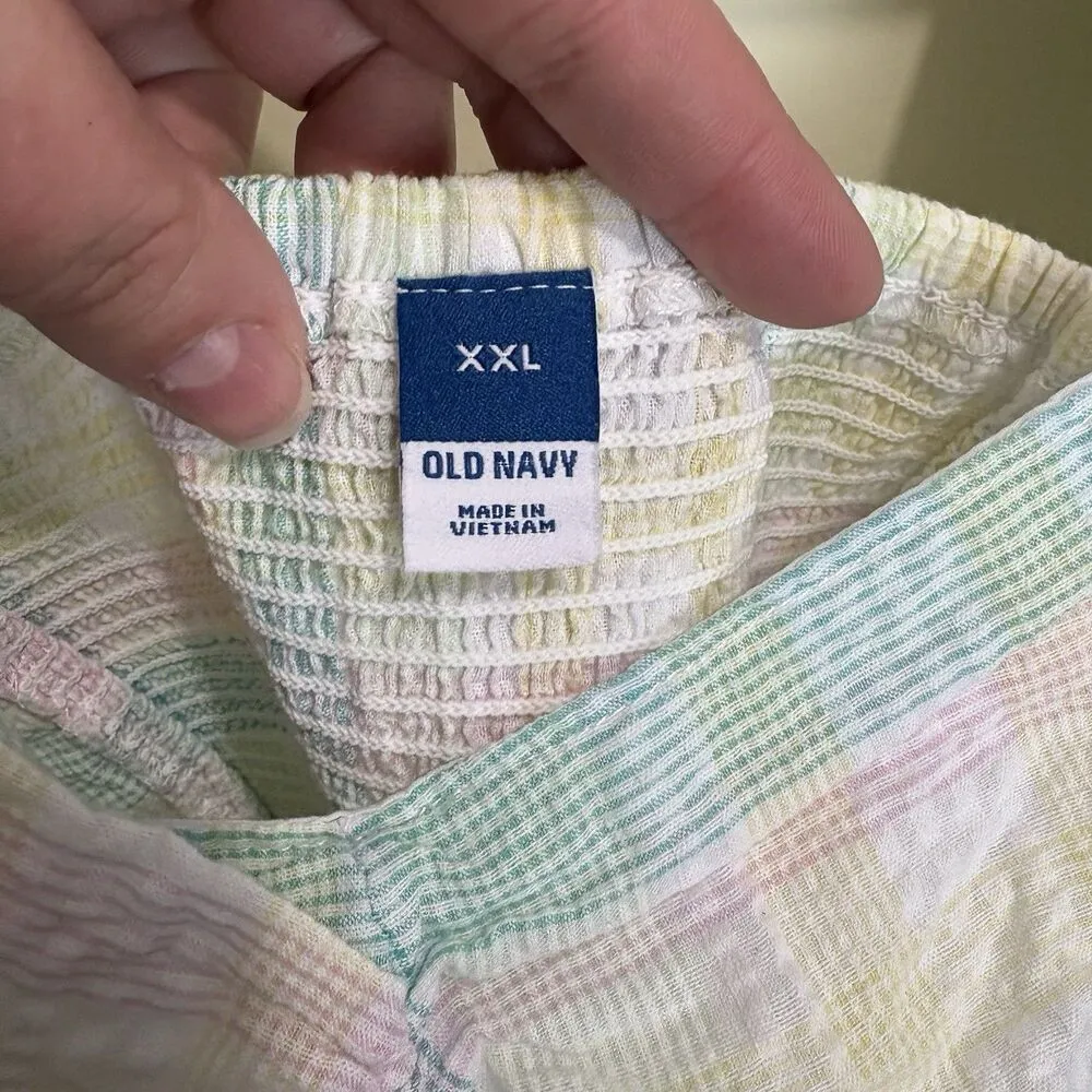 Old Navy Puff-Sleeve Smocked Seersucker Babydoll Swing Top XXL Pastel Plaid NWT - Image 6
