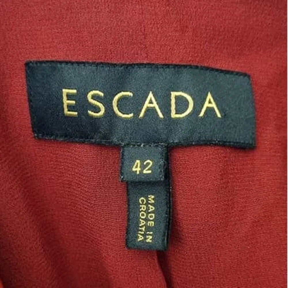 Escada Vermillion Red Satin Two Button Long Sleeve Blazer Size 42 - Image 4