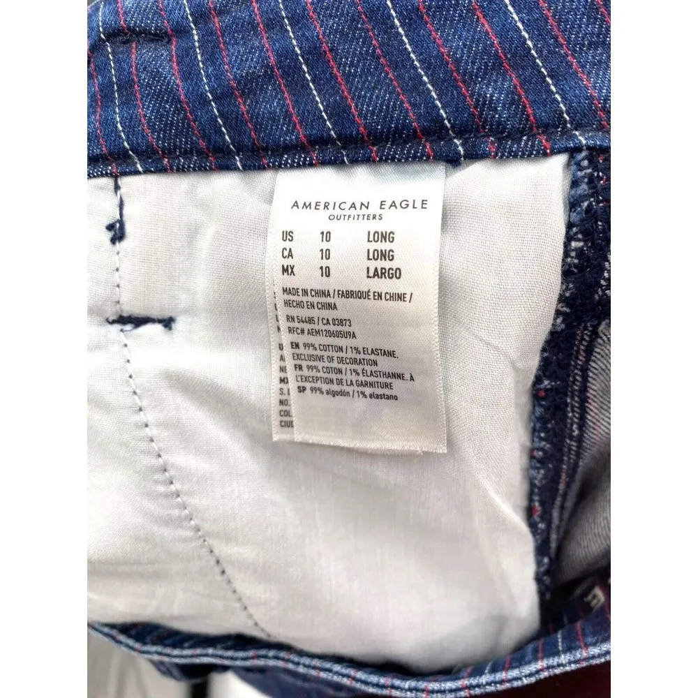 American Eagle Stretch Pinstripe Denim Mom Jean Womens pants sz 10 Long Red Blue - Image 8