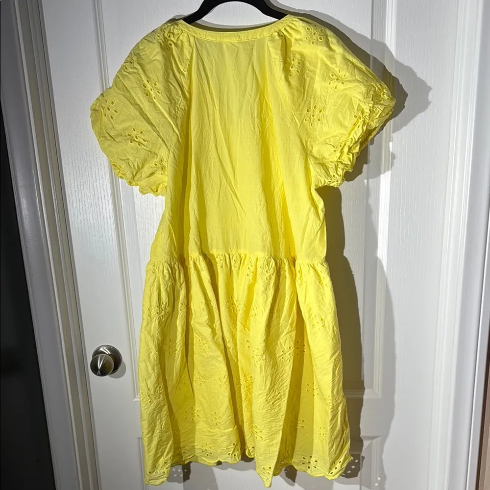 Bright Yellow Eyelet Dress Size L - Image 6