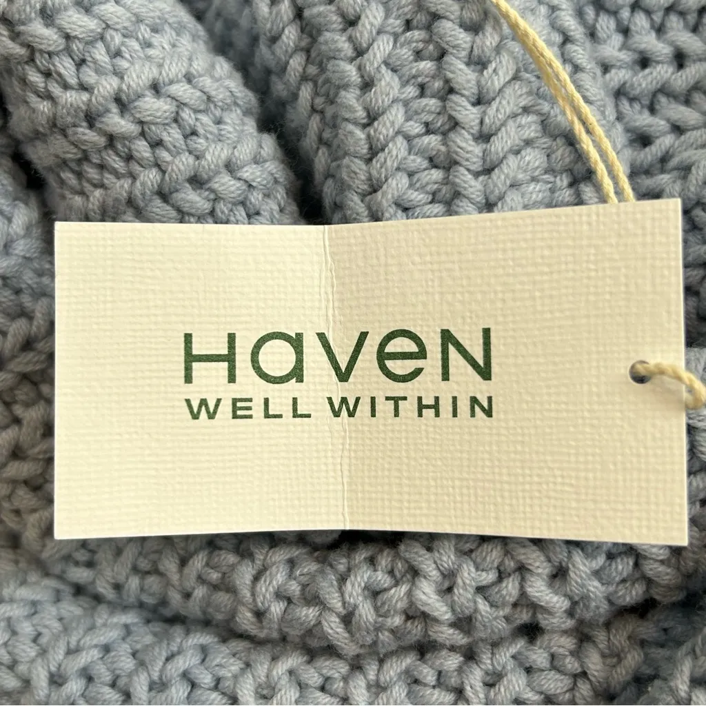 Haven Chunky Knit Ribbed Cowl Neck Sweater Light Blue NWT - Image 9