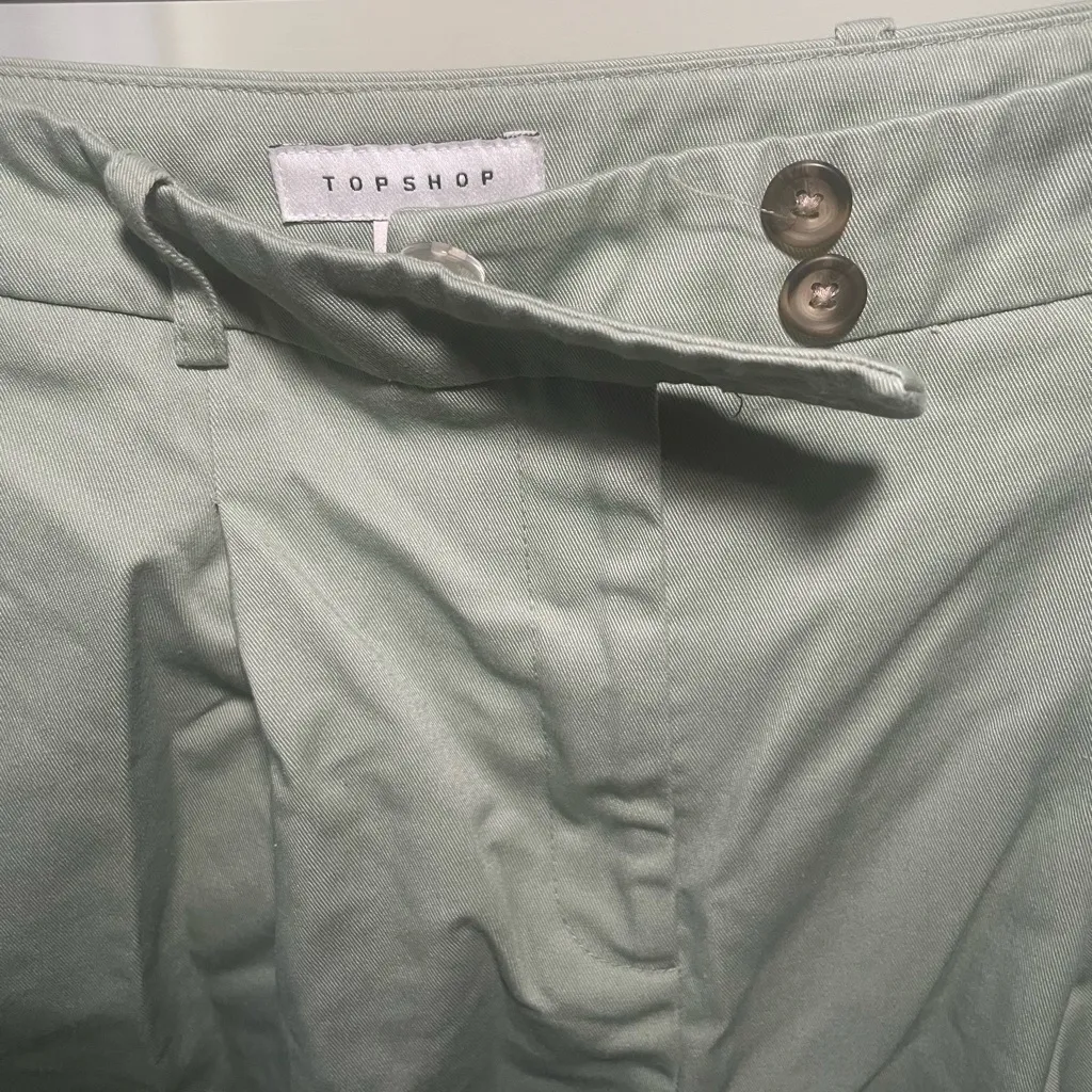 NEW Topshop Charley Chino Cuffed High Rise Pleated Trousers Pants Sage Green - Image 7