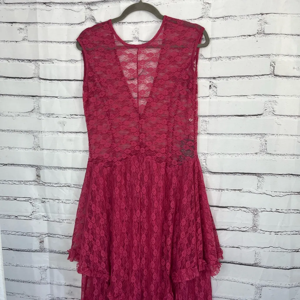 R.Vivimos Pink Lace Asymmetrical Midi Dress Women’s XL Deep V Sleeveless NWT Red - Image 10