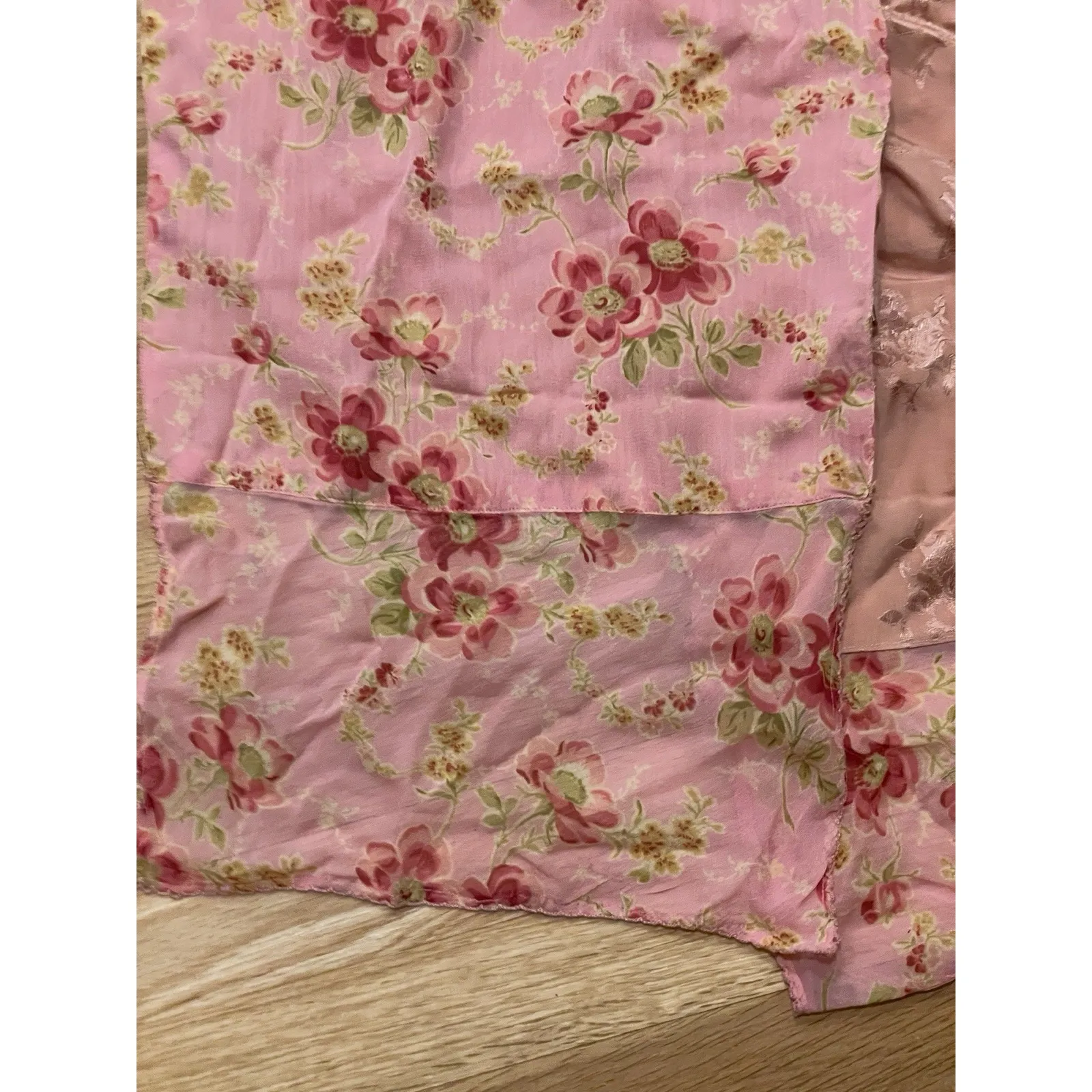 Vtg April Cornell Scarf Floral Pink Satin Jacquard Long 80" x 14" Cottage New - Image 2