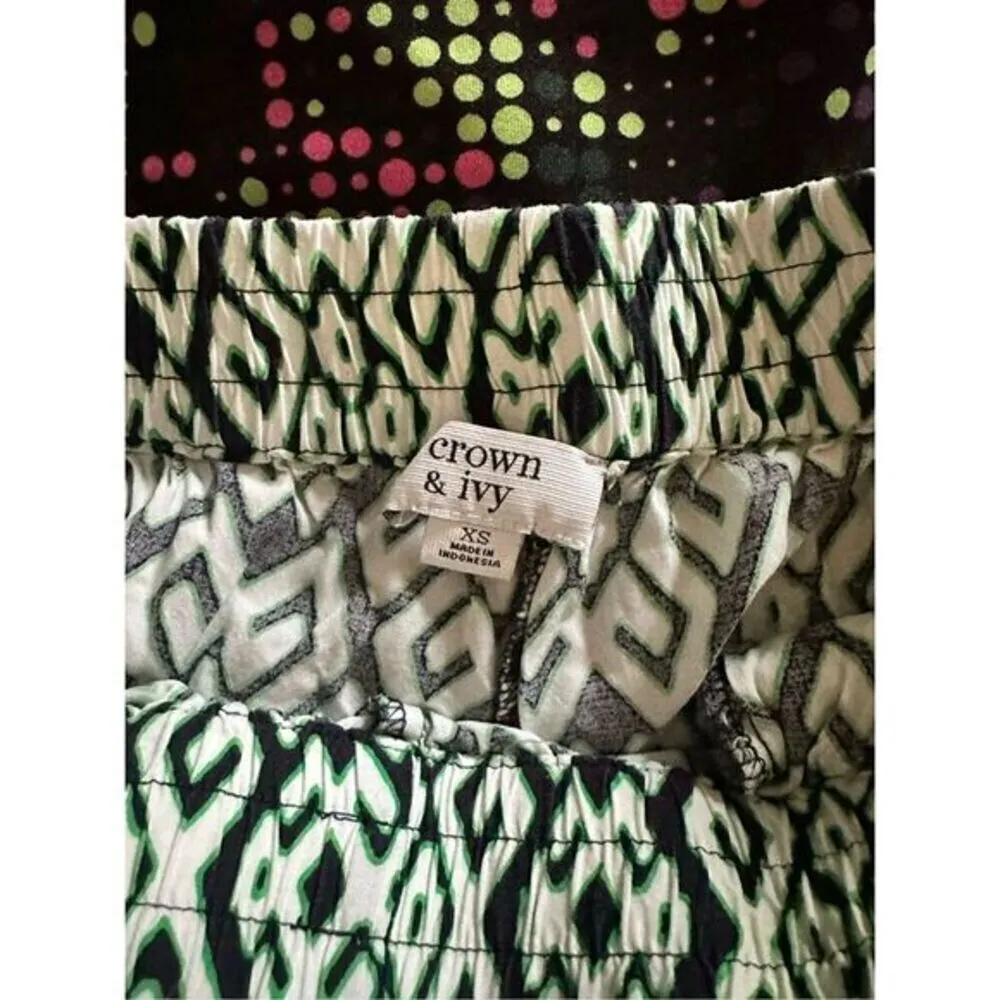 Crown & Ivy Drawstring‎ Wide Leg Patterned Pants Size XS Casual Wear - Image 3