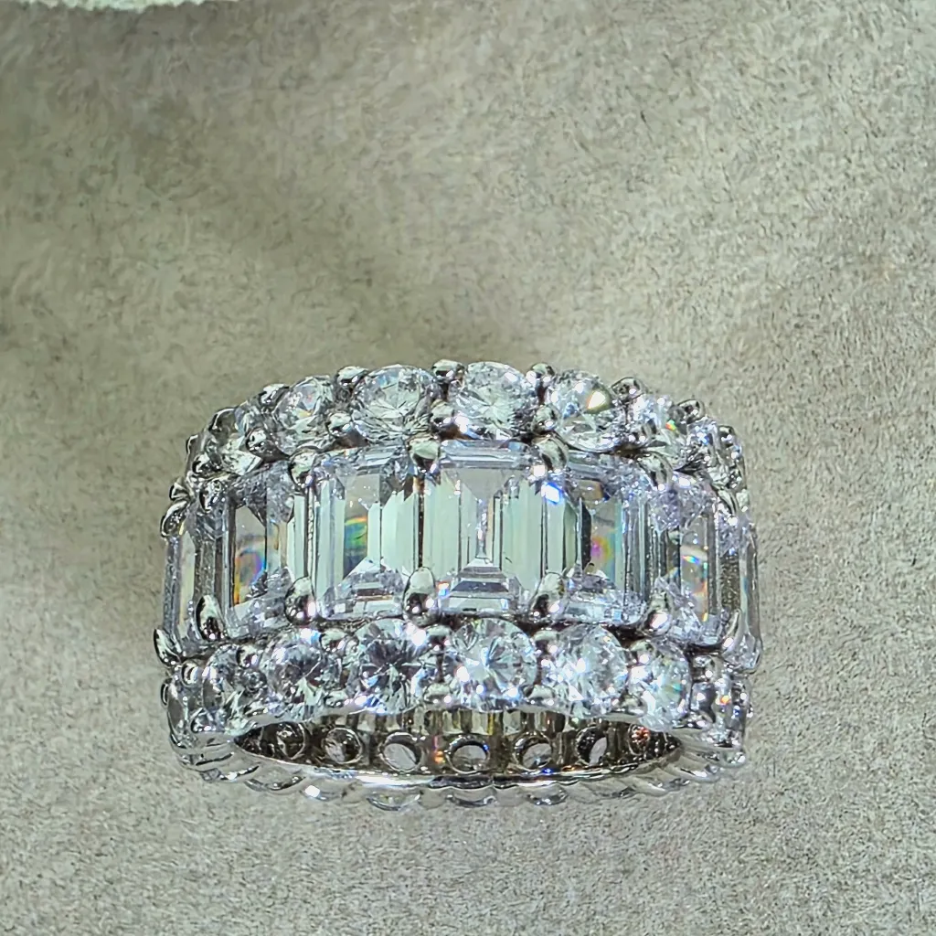 Italo Sterling Silver 925 Triple Row Eternity Baguette Ring with Box Size 5.5 - Image 5