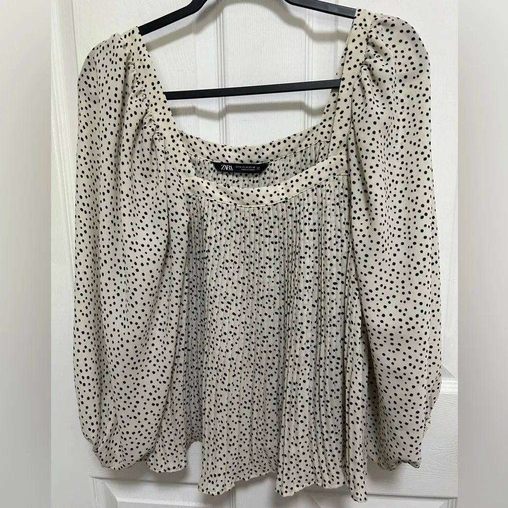 ZARA  White and Black Polka Dot Blouse - Image 4