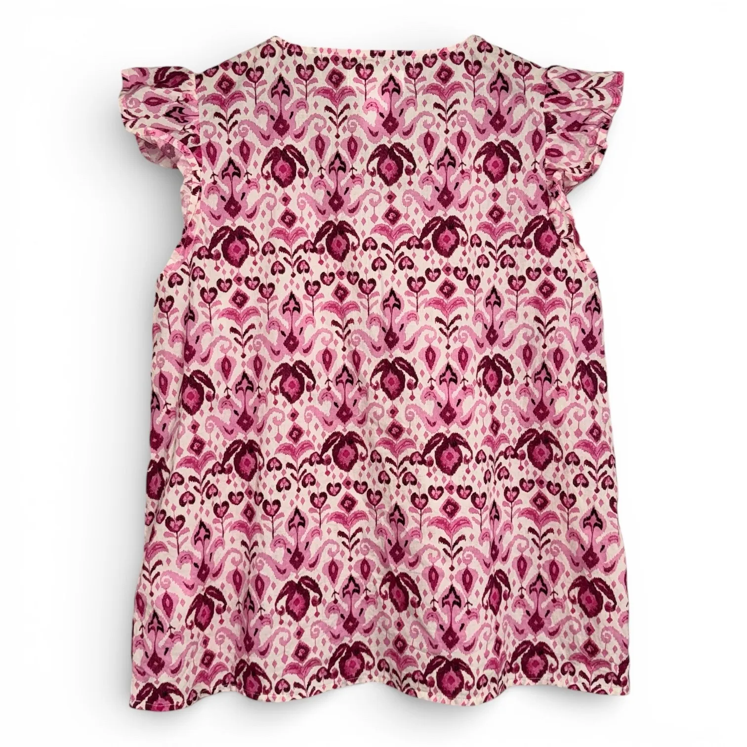 Stella Parker Collection Women's Pink Ikat Tassel V Neck Top Size S - Image 2