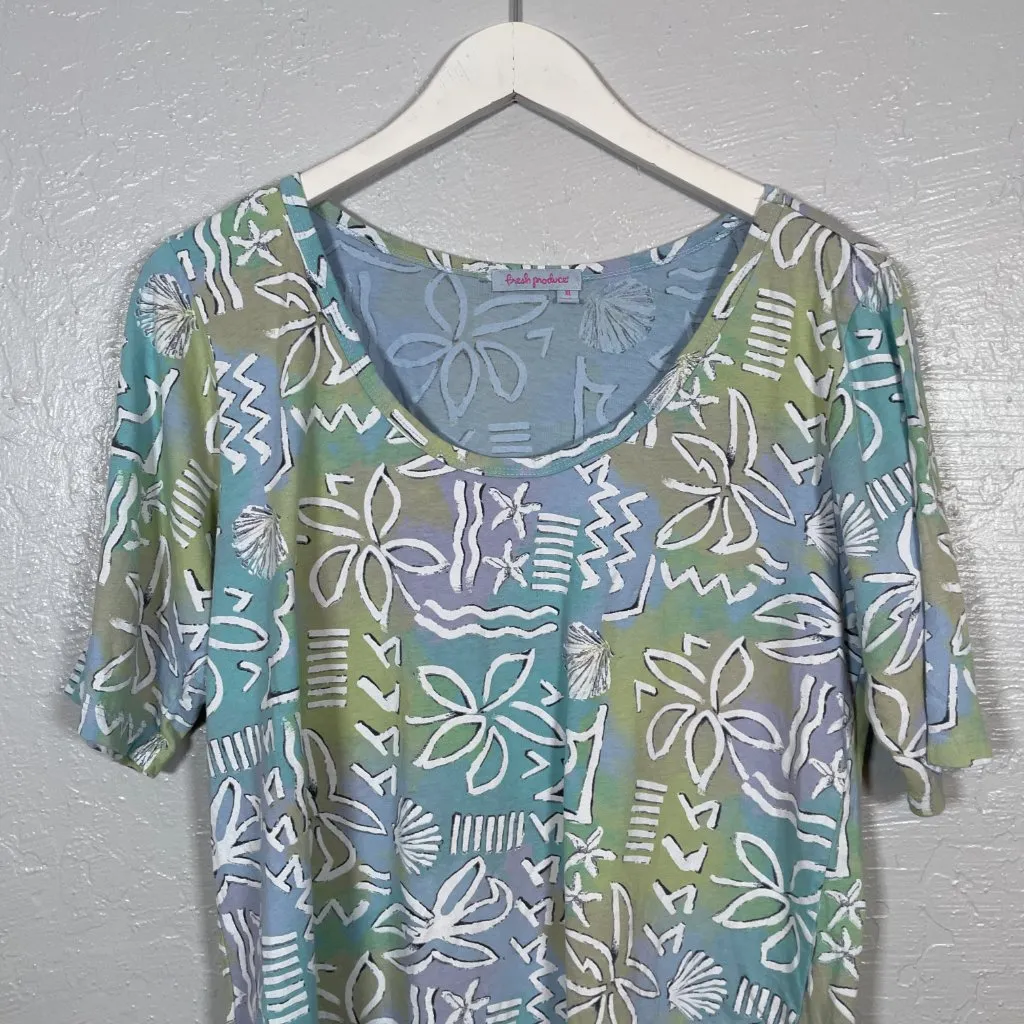 Fresh Produce Women L Blue Green Coconut Point Scoop Hazy Days 1/2 Sleeve Shirt - Image 3