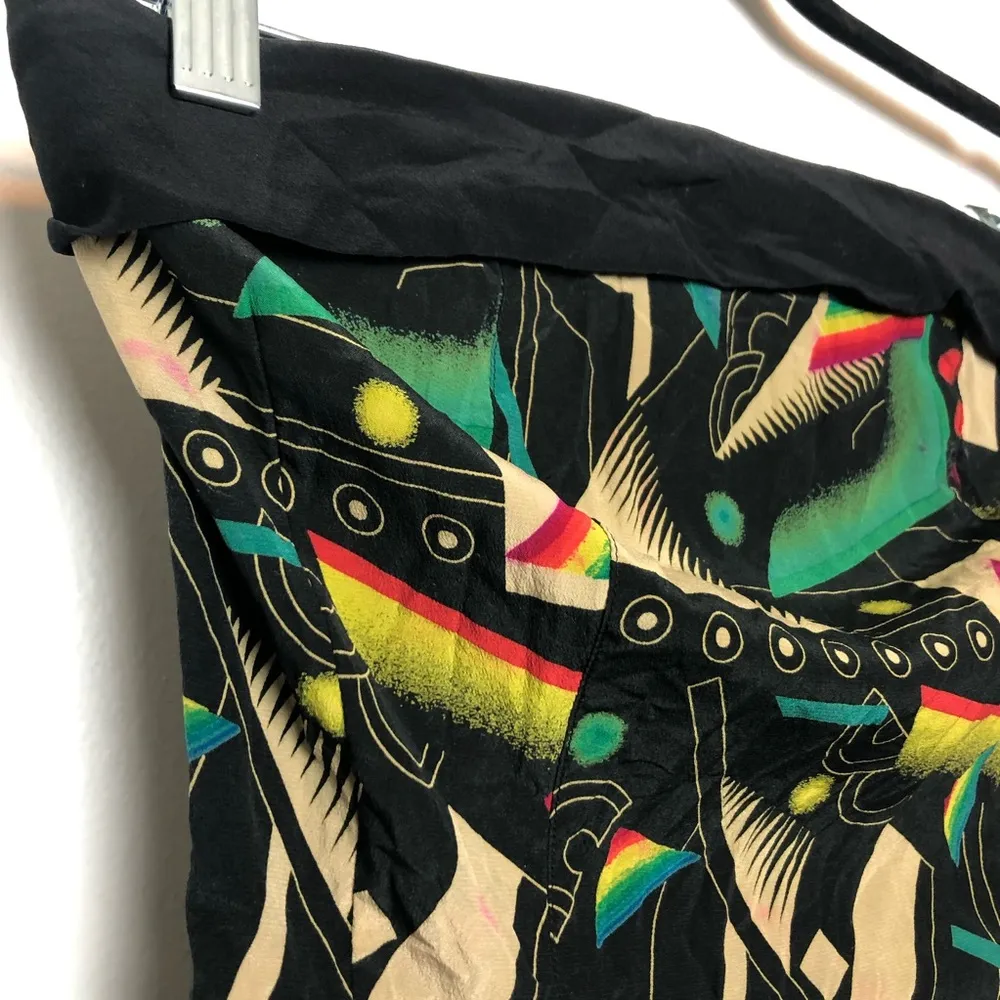 Bergdorf Goodman Vintage Silk Strapless Blouse with Rainbow On Black Print Size undefined - Image 4