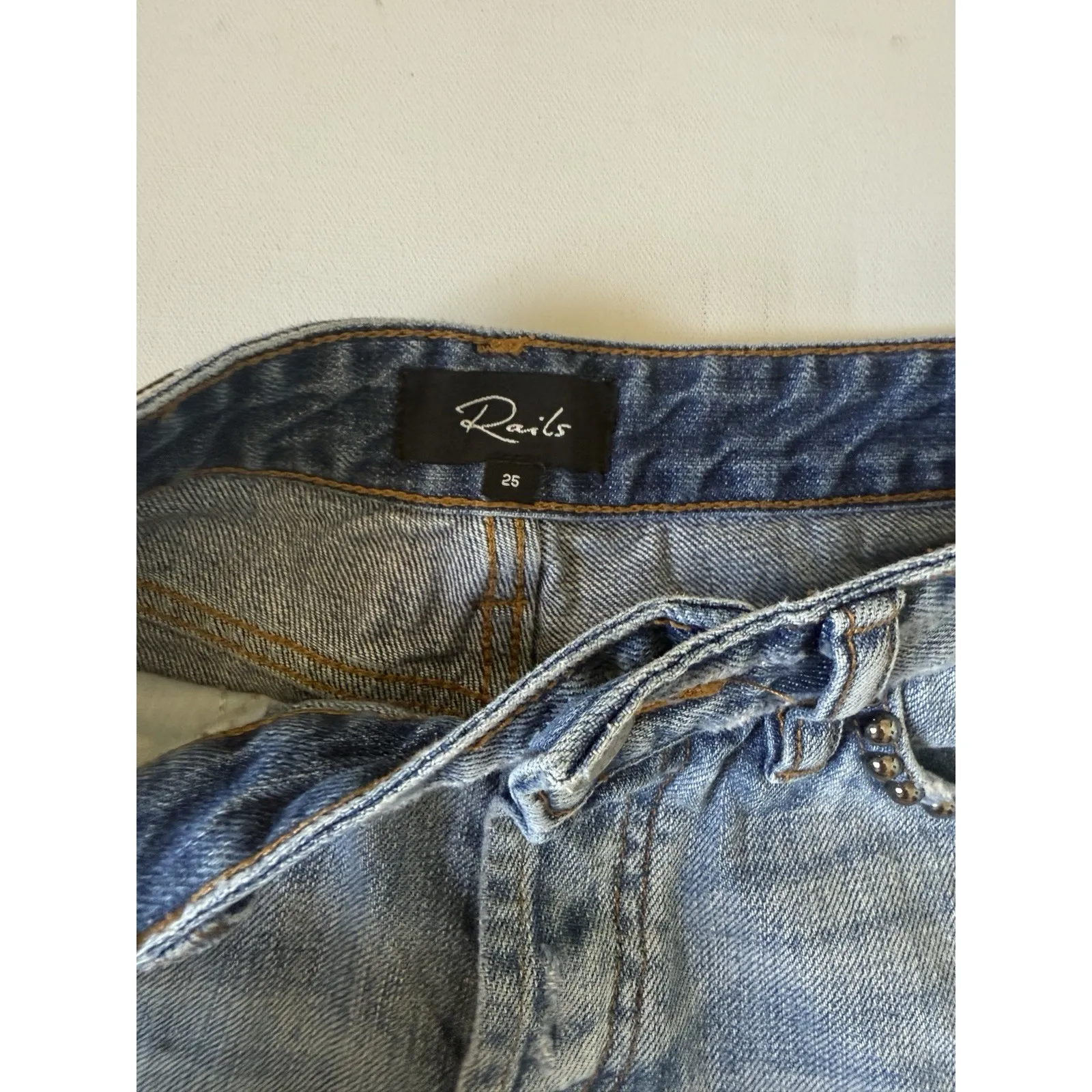 RAILS Austin Studded Denim Shorts Size 25 Mid Rise Raw Hem Button Fly Distressed - Image 2