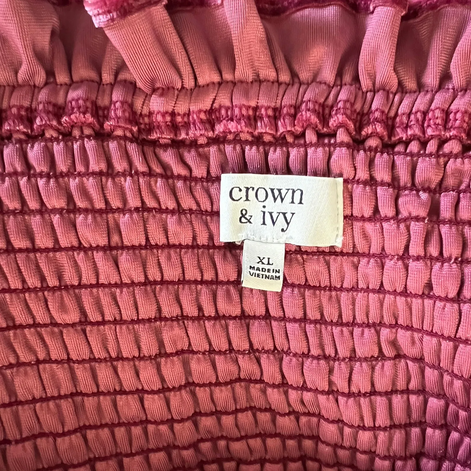 CROWN & IVY Velvet Smocked Midi Sleeveless Tank Dress XL Stretch Burgundy Red - Image 6