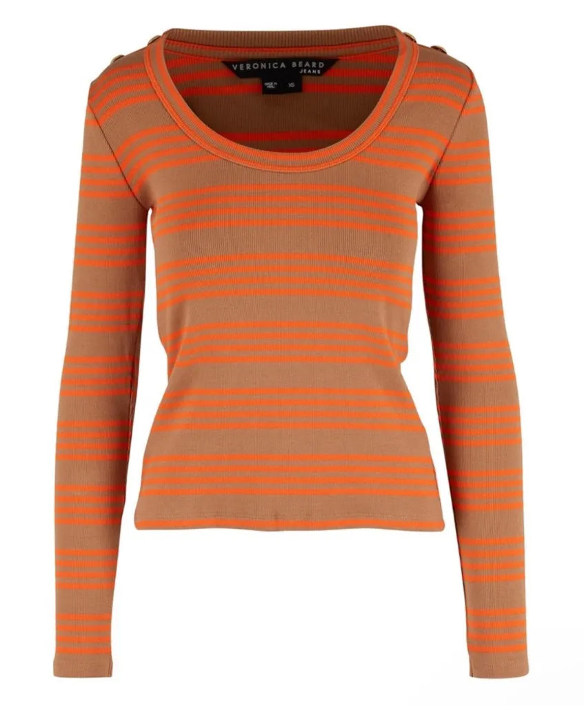 Veronica Beard Lizzie Striped Brown Tan and Orange Long-Sleeve Top - Image 1