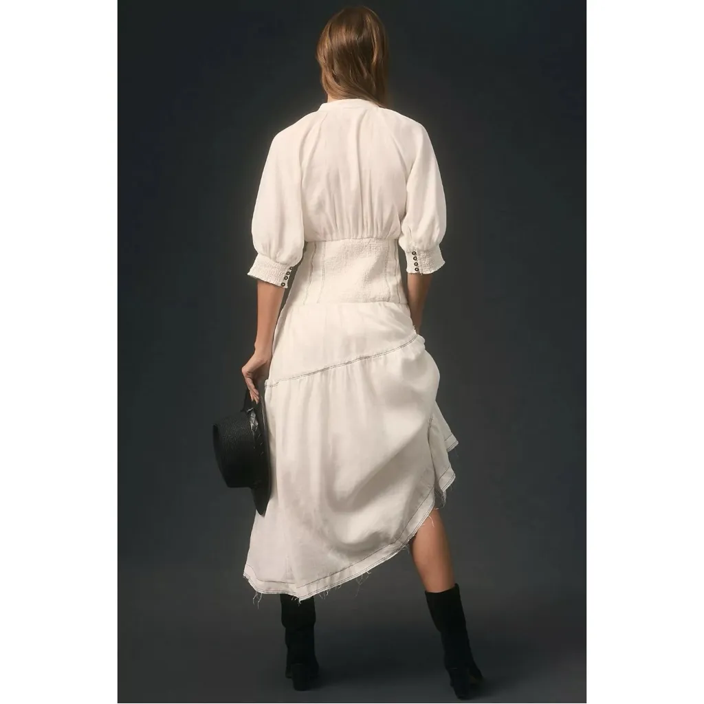 Anthropologie Ethereal Bohemian V-Neck Corset Midi Shirt Dress in White Size XL - Image 11