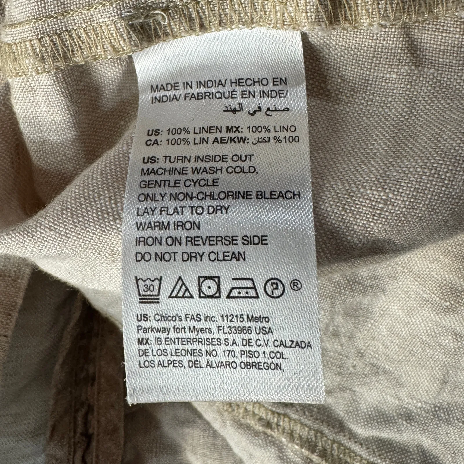 Chico’s SZ 2 (12/14) Linen Jacket Full-Zip 3/4 Sleeves Pockets Round Neck Beige - Image 7