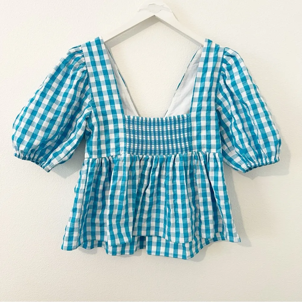 Lilly Pulitzer Sarafina Gingham Babydoll Top Blue Plaid Size 10 - Image 6