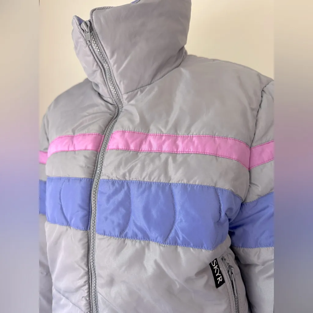 Vintage ‘80s Skyr Gray, Purple & Pink Full Zip Insulated Puffer Ski Jacket Gray Size M - Image 5
