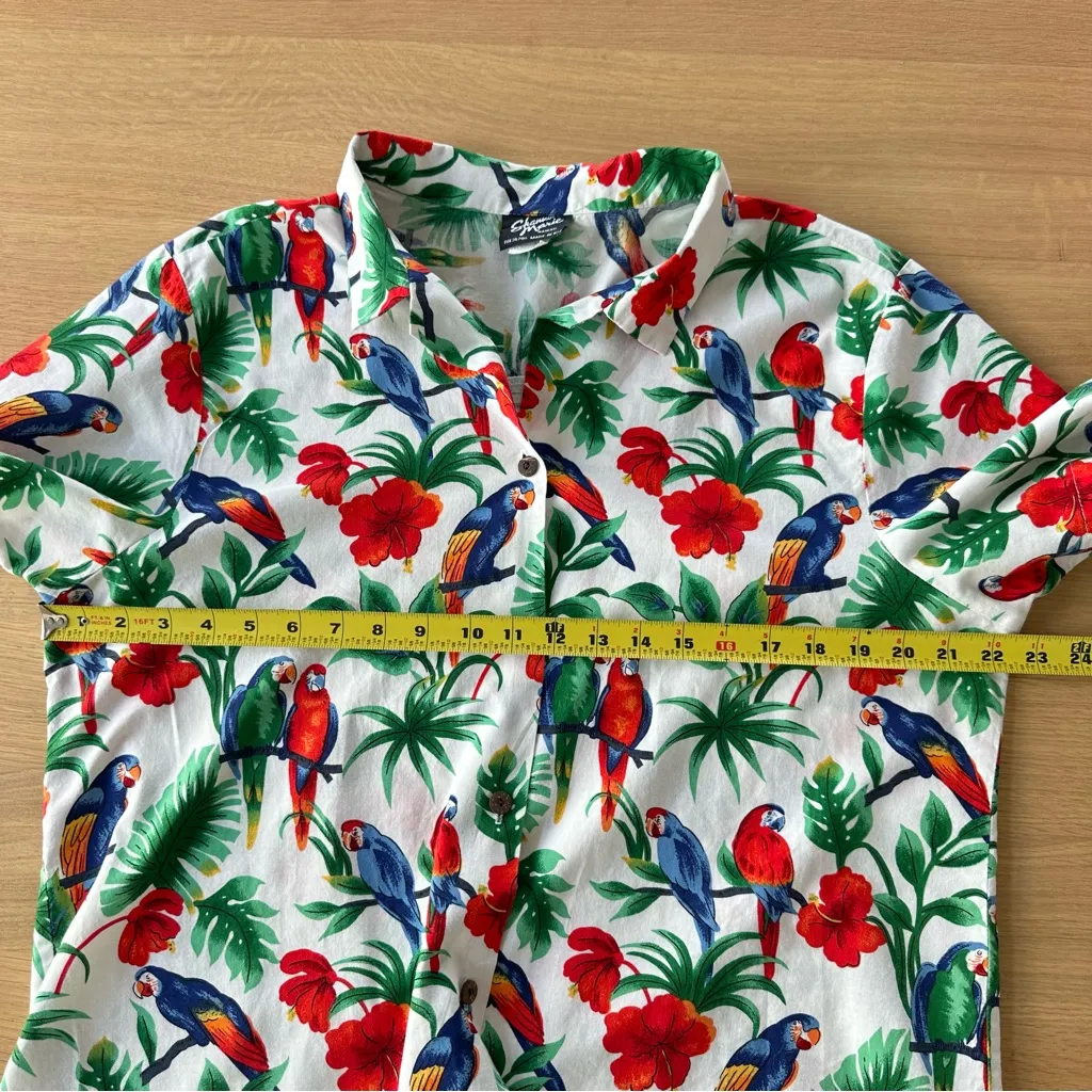 Vintage 90s Shannon Marie Hawaiian Shirt Sz 1XL 100% Cotton USA Made Parrots Red - Image 10
