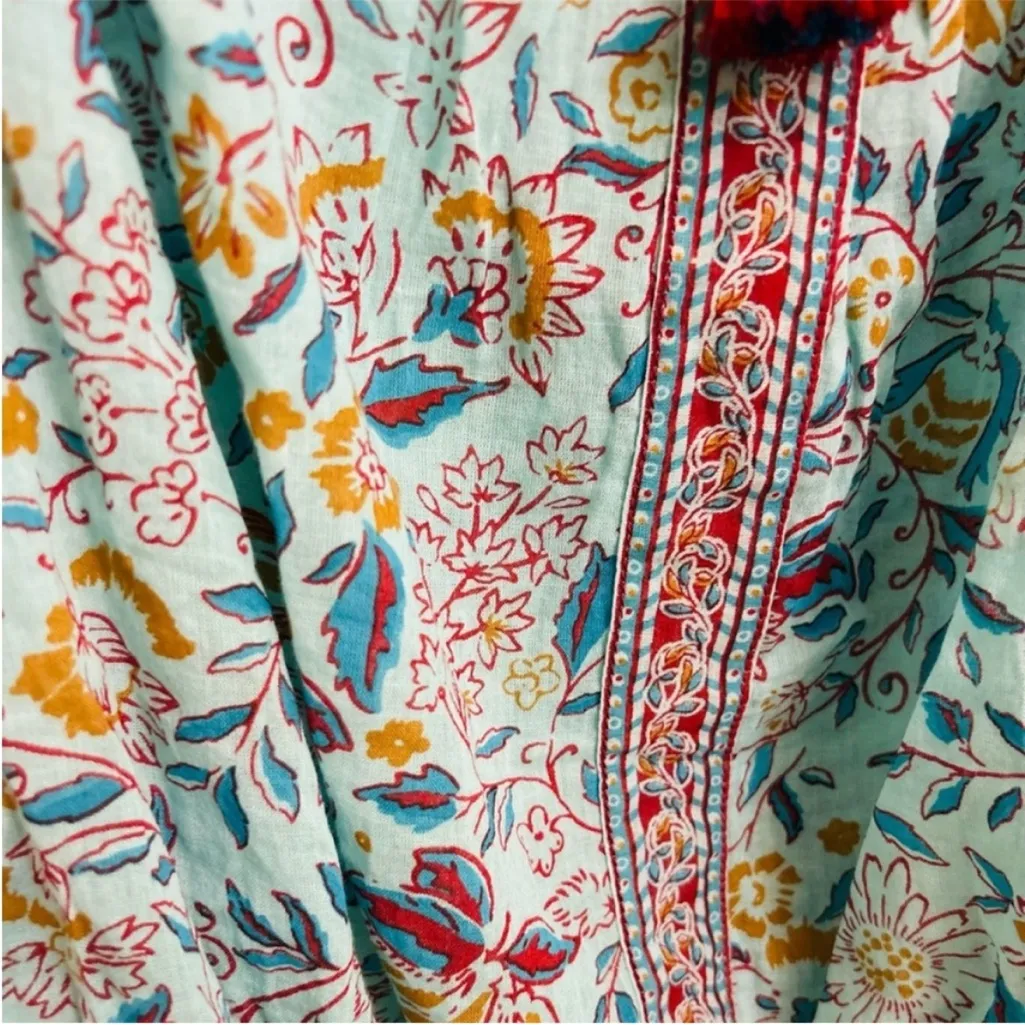 Poupette St Barth Nana Blue Floral Cropped Elastic Long Sleeve Top Medium - Image 7